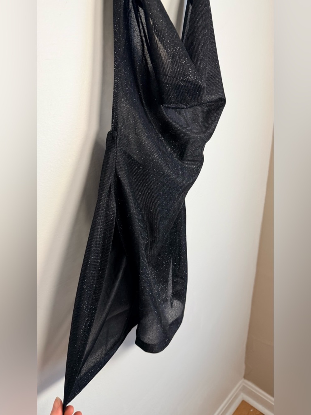 SHEIN Sparkling Black Halter Top with Cascading Deep Cowl Neckline - Picture 2 of 11